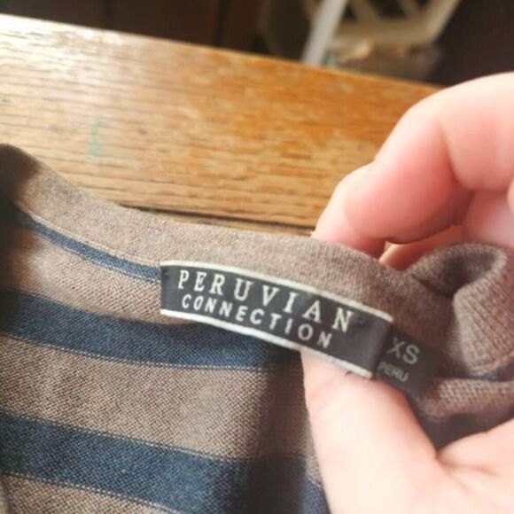 Peruvian Connection Pomata Sweater Dress Medium Taupe Brown Striped Pima Cotton - Picture 3 of 4